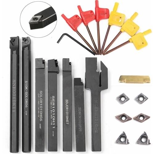 21pcs/set 10MM 12MM Lathe Turning Tool Holder Boring Bar+ DCMT CCMT Carbide Inserts + Wrench For Lathe Turning Tool