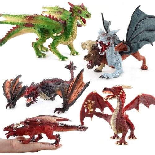 Childrens Simulation Dinosaur Model Chimera Three-Headed Dragon Flying Dragon Model Kids Collection Toy Gift