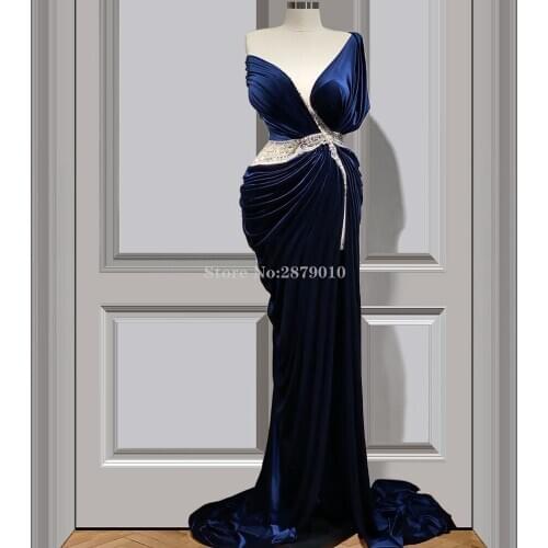 Elegant Royal Blue Evening Dress Mermaid Floor-Length Beaded Sequins Robe De Soiree Aibye Prom Dress Slit Arabia 2020 Dubai
