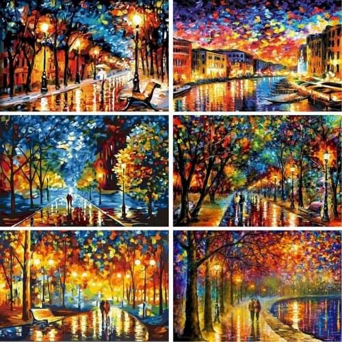 GATYZTORY Paint By Numbers Colorful Street Hand Painted Oil Painting Coloring By Number Building Landscape Kits Home Decoration