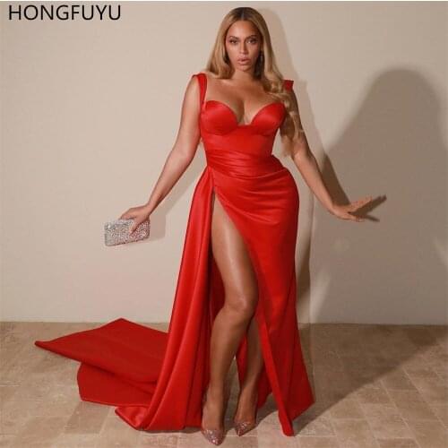 HONGFUYU Sexy High Slit Long Evening Formal Dresses Sweetheart Satin Prom Party Gowns robe de soirée Celebrity Red Carpet Dress