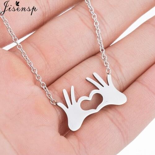 Jisensp Trendy Charm Necklace Stainless Steel Chain Necklaces Pendants for Women Gift Double Hand Love Heart Necklace Jewelry