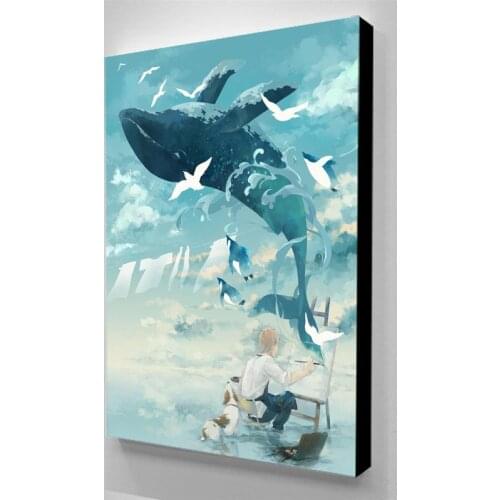 Canvas Hd Prints Picture Animal Blue Dolphin Wall Artwork Fly Blue Painting Home Decoration Modular Poster Living Room No Framed