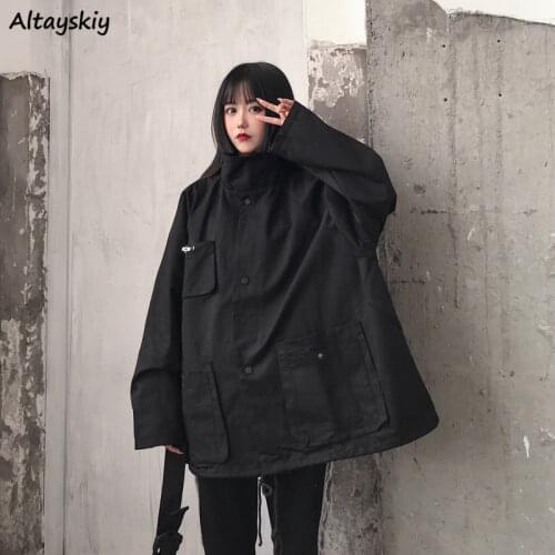 Oversize Jackets Women Stand Streetwear Loose Simple Autumn Outwear Leisure Ulzzang All-match Holiday Solid Fashion Ladies Soft