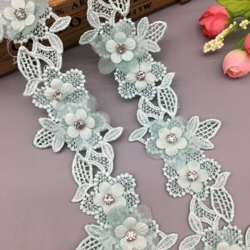 1 Yard 6CM Green Diamond Pearl Flower Lace Trim Ribbon Fabric Embroidered Applique Sewing Craft For Costume Hat Decoration
