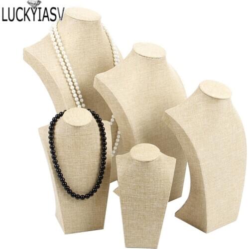 Portrait 20cm-25cm-30cm-35cm-40cm Linen Necklace Display Stand Holder Jewelry Mannequin Bust For Necklace Pendant Display