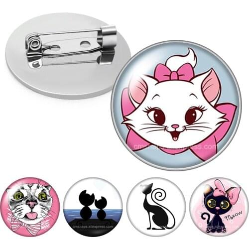 Cute Cat Lovely cats Love Pet cartoon cat Fashion Glass cabochon Brooch Dome Photo Jewelry Brooches Pin Men Woman Gift