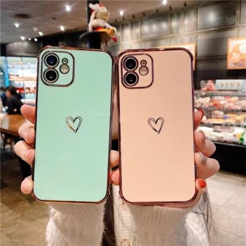 Cute Candy Silicone Phone Case For iPhone 12 Pro 11 Pro SE2 7 8 Plus 12 Mini X XR XS Max Plating Heart-shaped Protection Cover
