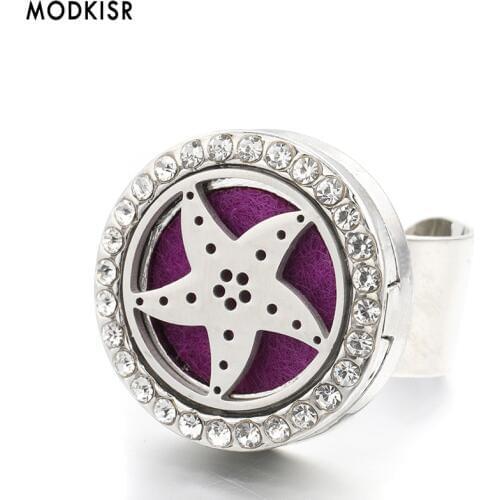 MODKISR Wholesale Stainless Steel Starfish 25mm Sweet Trendy Aromatherapy Essential Oil Diffuser Women Rings Jewelry Female Ring