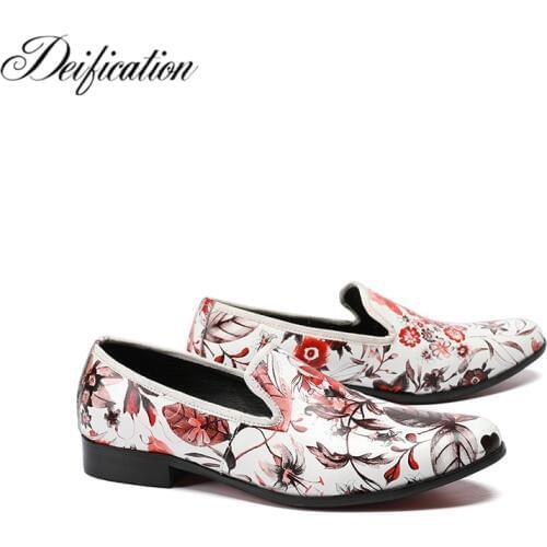 Deification Flowers Printed Mens Shoes Moccasins Slip On Leather Men Casual Shoes Loafers Elegant Party Dress Shoes Plus Size 47