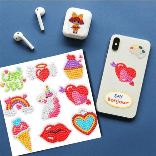 Diamond Dot Kit Mosaic 5D DIY Childrens Diamond Painting Kit Cartoon Pink Cute Sticker Diamond Painting Stickers Girls Hearts