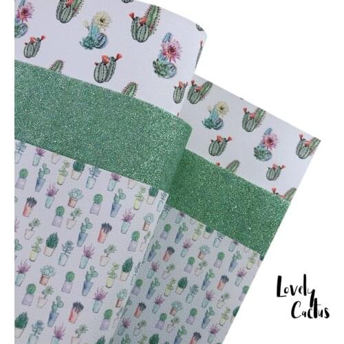 New Rainbow 22x30cm/A4 Green Lovely Cactus Leatherette & Glittle Bundle For Hair Bows, Baby Shoes, Purses, Crafts, DIY Handmade