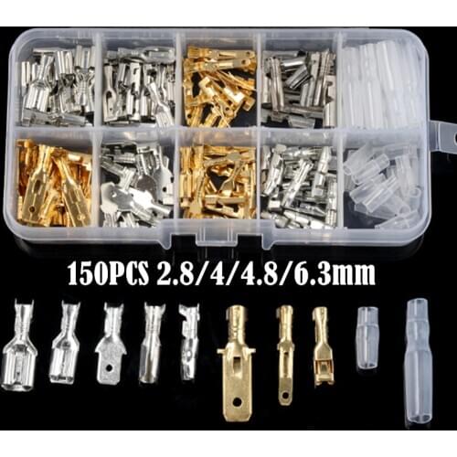 150Pcs 2.8mm 4.8mm 4.0mm 6.3mm Male&Female Car Spade Connector Splice Crimp Wire Terminals Assorted Kit