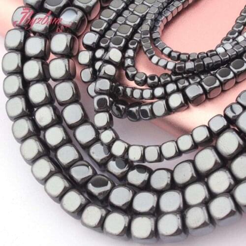 2/3/4/6mm Natural Black Hematite Natural Stone Smooth Cube Suqare Spacer Beads for DIY Necklace Bracelet Jewelry Making 15"