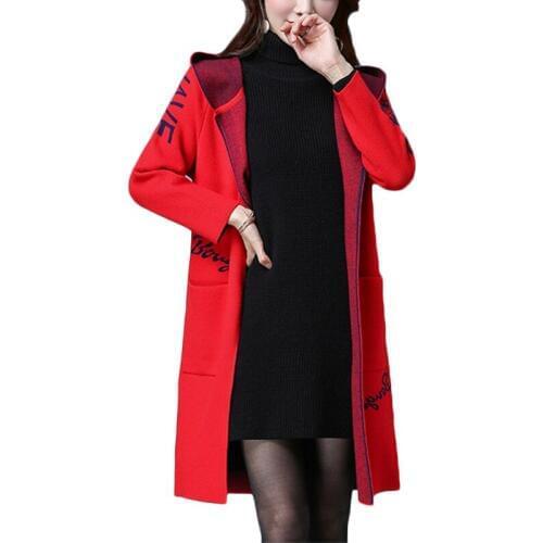 Autumn Winter New Sweaters Cardigan Female long Korean Fashion loose Hooded Sweater coat Women Plus size Sweaters Tide 3XL F991