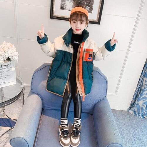 Girls' Coat Babys Kids Down Jacket 2021 Splicing Thicken Winter Autumn Top Cardigan Overcoat Long Sleeve Cotton Childrens Clot