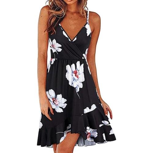 Dress V Neck Ruffle 4 Colors Ladies Floral Printing A-line Dress for Dating Womens 2021 New Summer Sundress drop shipping