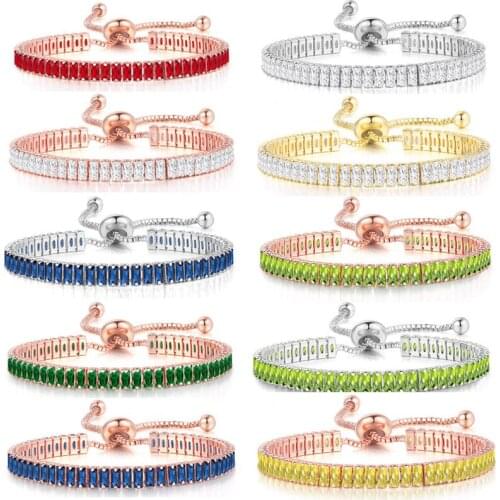ORZTOON Vintage Multiple Color Cute Rectangle Zircon Chain Bracelets for Women Luxury Adjustable Bracelet Trendy Female Jewelry