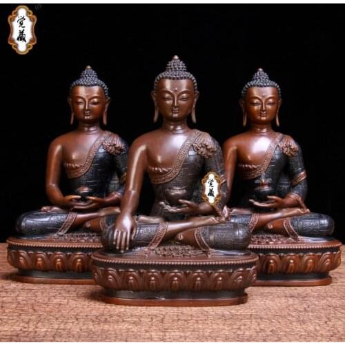 3PCS # High grade Sakyamuni Amitabha All-powerful Buddha statue home Temple efficacious bless Talisman brass Handmade statue