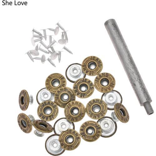 Chzimade 20Pcs/lot 17mm Tack Snap Button Stud Rivet Hollow Metal Jeans Buttons With Installation Tool For Diy Clothes Mak