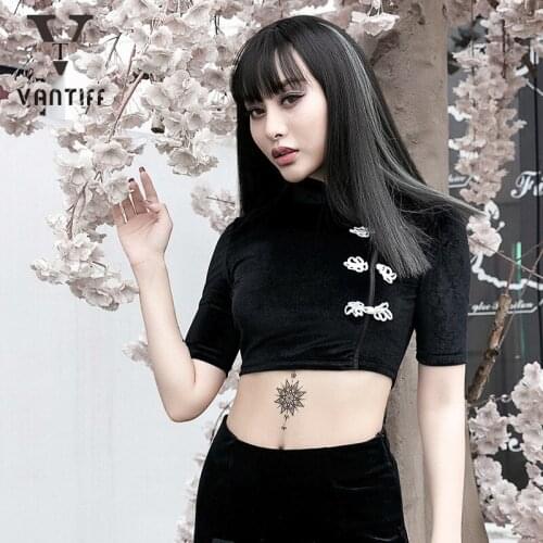 Women Yoga Top Short Cheongsam Shirt Slim Sexy Streetwear Zipper Buckle Stand Collar Short Sleeve Summer Sexy Crop Tank Tops