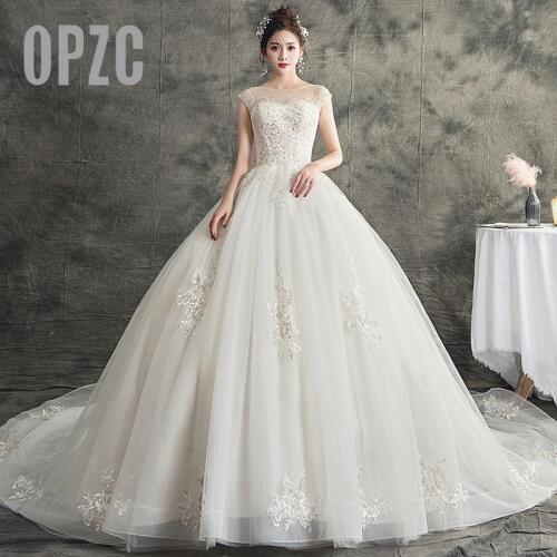 New Fashion simple off White O neck Vestidos De Novia 2020 India Wedding Dress Elegant brides luxury Train sequined plus size 62