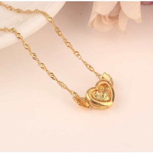 Gold Pendant WITH necklace Gold filled Romantic Love Heart Vintage Jewelry Women girls Valentines Day Gift mother gift