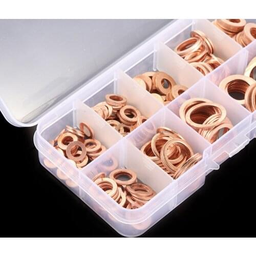 200PCS M5-M14 Solid Copper Washer Flat Ring Gasket Sump Plug Oil Seal Fittings Fastener Hardware Accessories 10x14x1MM