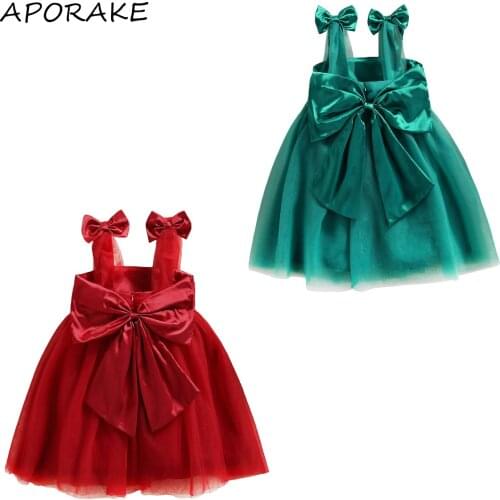 2021 0-5Y Princess Kids Baby Girl Dress Big Bow Solid Color Mesh Straps Sleeveless Summer Tulle Tutu Dress For Pegeant Party