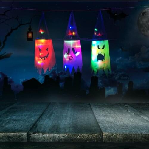 6pcs Halloween Lighted Witch Hat Glowing Hanging Ghost Decorations Glowing Ghost Hat Pendant Color Glowing Witch Hat