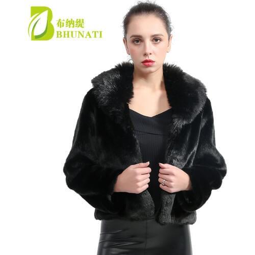 BHUNATI 2018 New Autumn Winter Women Faux Fur Coat Black Long Sleeve Zipper Fox Fur collar Jacket Warm Rabbit Fur Coats BNT057
