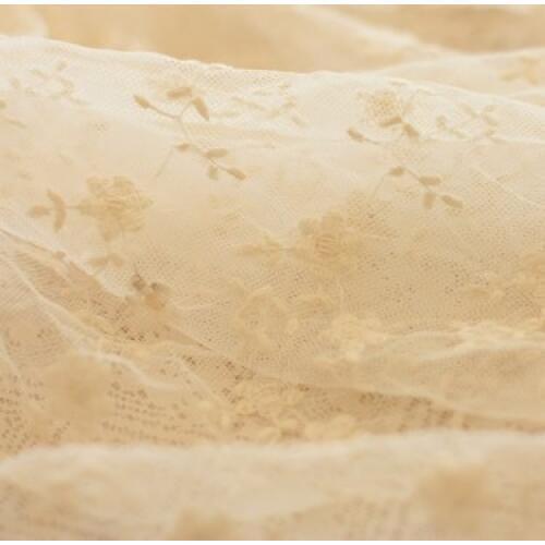 Ivory Floral Lace Fbric Embroidered Mesh Fabric Gauze Bridal Tissues Lace Cotton Fabric by the Yard
