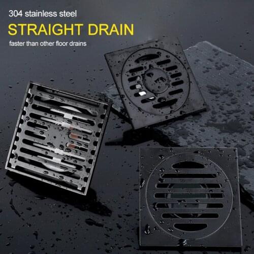 Shower Cabin Black Stainless Steel Shower Floor Drain Bathroom Invisible Straight Drain Cover Square Waste Floor Drain Tile