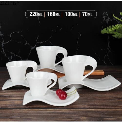 European Style Wave Shape Ceramics Coffee Cup Afternoon Tea Cup with Saucer Creativity Home Office Breakfast Milk Cups