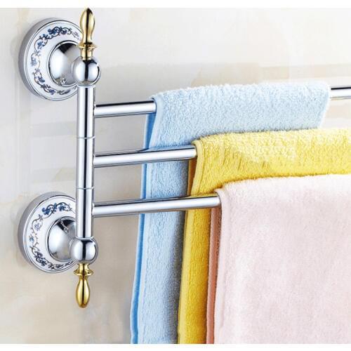 European Solid Silver Antique Towel Bar Bathroom Bar 3/4 Towel Rack Rotating Rod Porcelain Bathroom Accessories