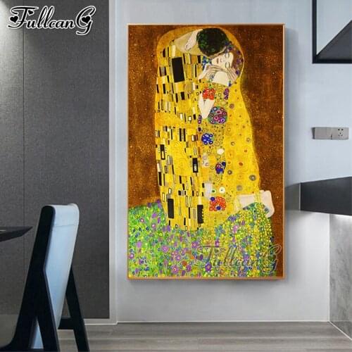 FULLCANG Abstract lovers kiss mosaic 5d diy diamond painting full square round drill rhinestone embroidery kits FG0143