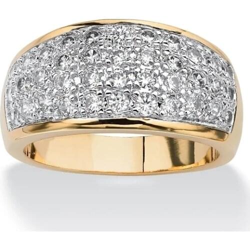 Exquisite Womens Fashion Gold Dome Pave Ring Engagement Wedding Band Rings for Women Birthday Party Anniversary Gifts Jewelry