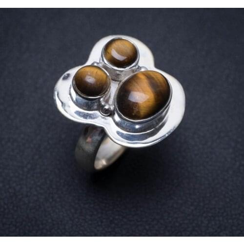 Natural Tiger Eye Handmade Indian 925 Sterling Silver Ring, US Size 6 S2317