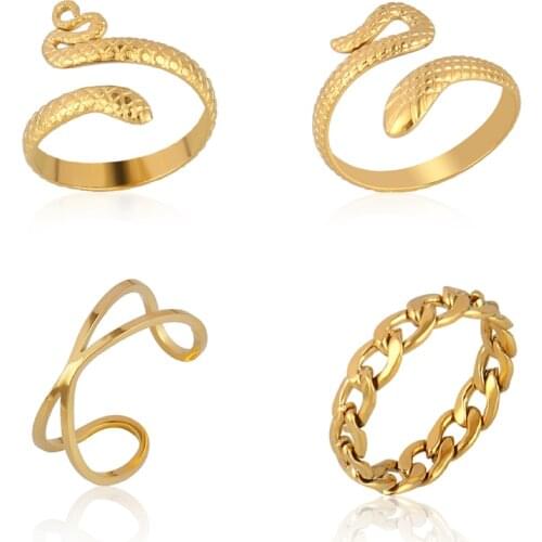 Hiphop/Rock Metal Geometry Circular Punk Rings Set Opening Index Finger Buckle Joint Snake Ring for Women Jewelry Gift