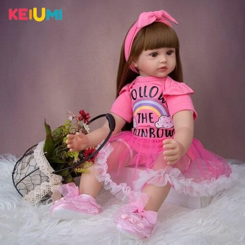 KEIUMI 24 Inch Lovely Princess With New Color Skin Reborn Baby Doll Rose Red Rainbow Cloud Skirt Soft Touch Alive Reborn