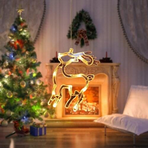 Xmas LED String Light Santa Elk Fairy Tale Decor Sucker Lamp Battery Powered Pendant Hanging Light Christmas Party Window Shop