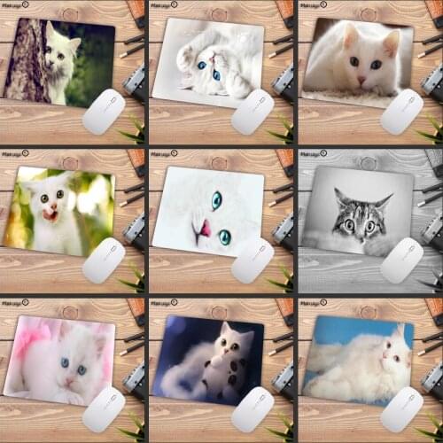 Mairuige Big Promotion Cute White Cats Animal New Gaming Mousepad Small Gaming Mouse Pad Anti-slip Computer Desk Mat 22X18CM