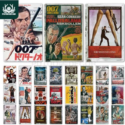 Putuo Decor 007 Movie Metal Poster Retro Classic Movie Metal Tin Sign Plaque Metal Vintage Wall Decor for Bar Pub Club Man Cave