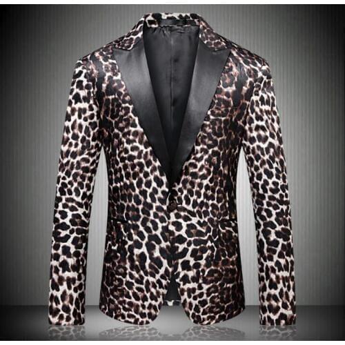 Leopard jacket men blazer masculino slim fit casaco jaqueta masculina coats mens suits casual printing clothing youth stage