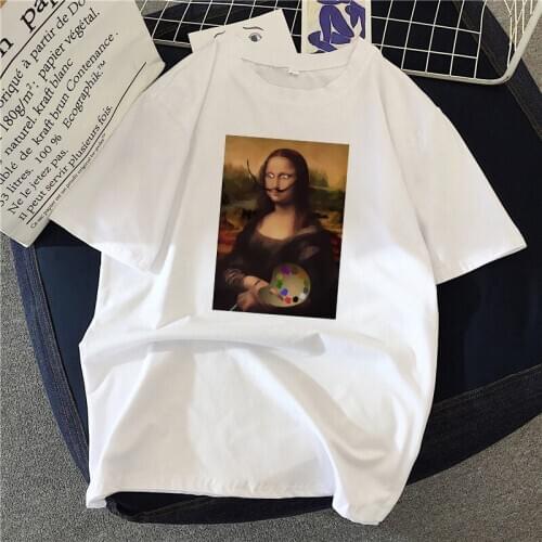 New summer spoof Mona Lisa Printing T-Shirts Women aesthetics funny Tshirts Casual Short Sleeves Tops Female streetclothing