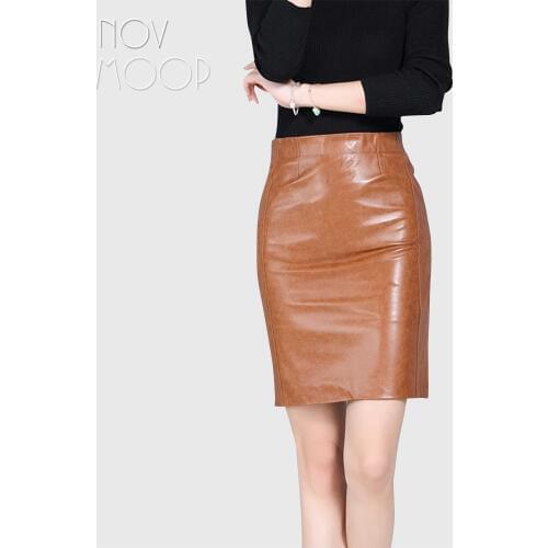 Office style ladies black brown genuine leather real lambskin high waist pencil skirt faldas mujer etek jupe plus size LT2627