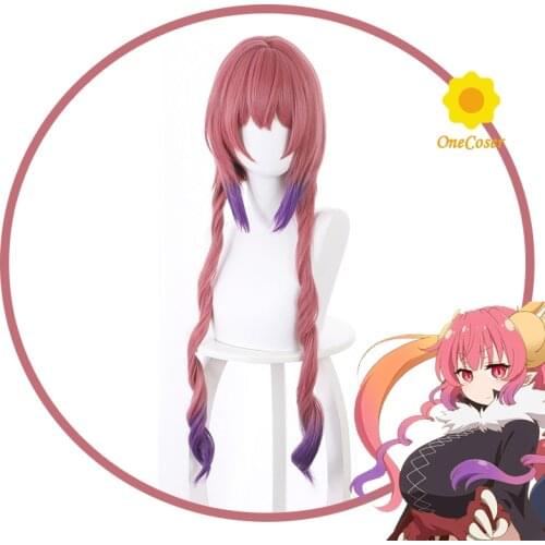 Iruru Cosplay Wig Anime Miss Kobayashis Dragon Maid Long Pink Red Hair Heat-resistant Fiber Hair+Wig Cap Halloween Party
