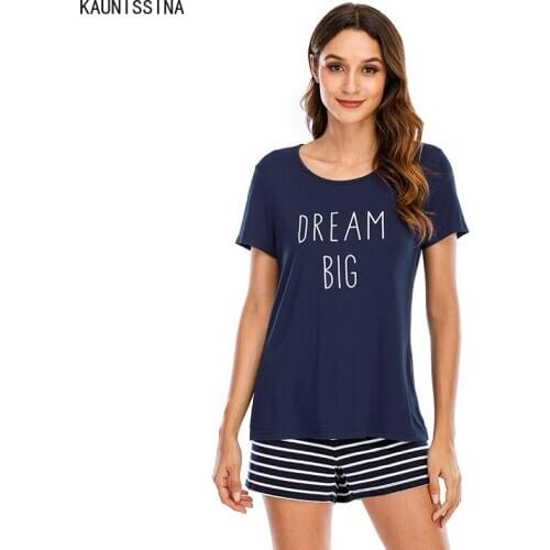 Spring Summer Striped Pajamas Suit Comfortable Loungewear Casual Elastic Leisure Tops Shorts Pajama Set Sleepwear