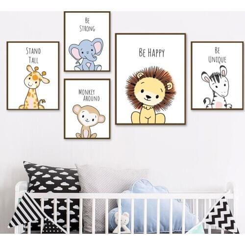 Elephant Lion Rhino Monkey Zebra Giraffe Brave Wall Art Canvas Painting Nordic Posters And Prints Wall Pictures Kids Room Decor