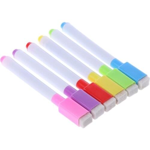 6Pcs/Set Whiteboard Erasable Marker Pen With Eraser School Supplies 4X7E